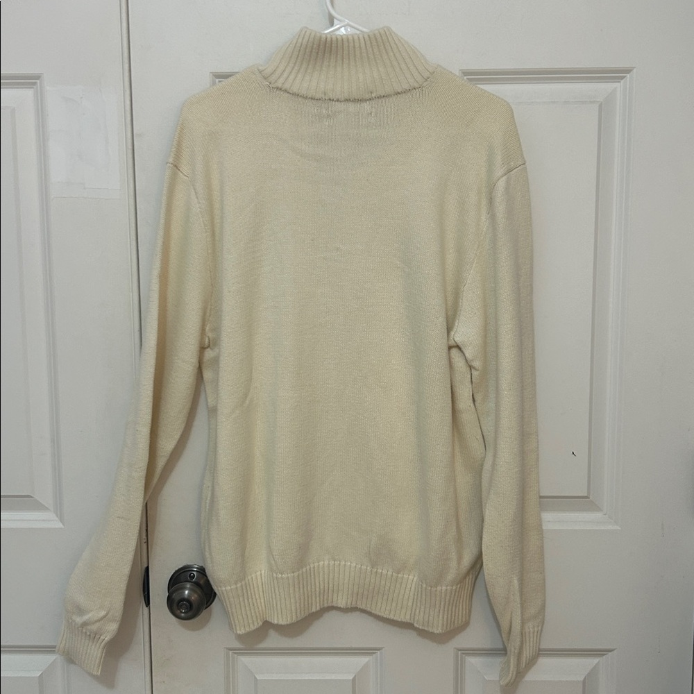 Polo Ralph Lauren Men's turtleneck Jumper Sweater size large ivory cotton Henley - Picture 4 of 7